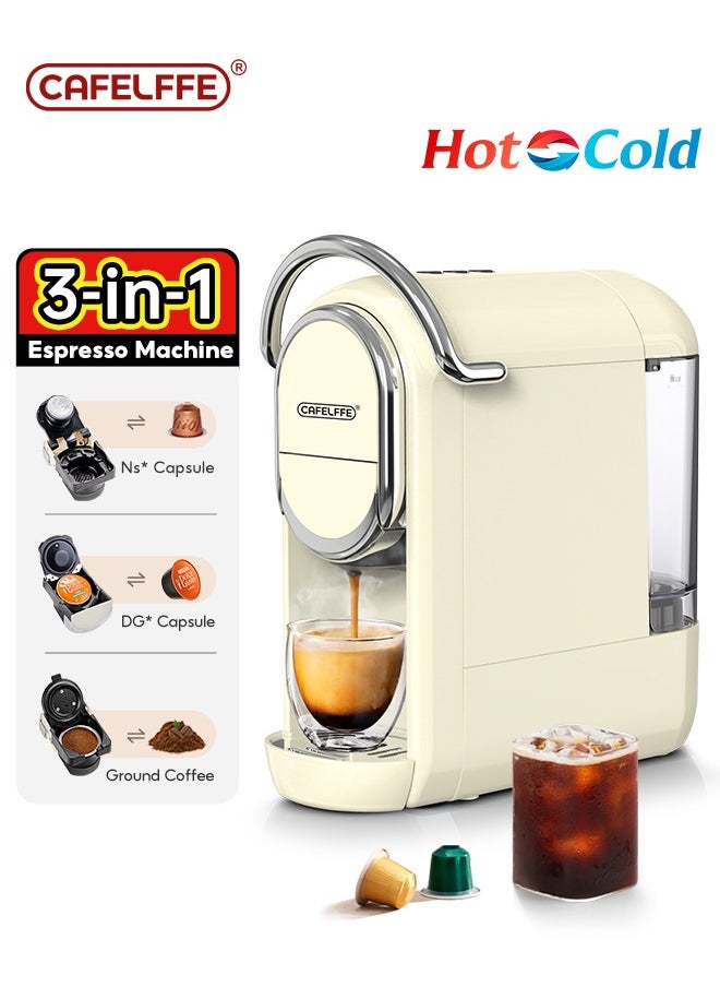 Automatic Capsule Coffee Machine 3 In 1 Hot/Cold Brew Multiple Espresso Cappuccino Coffee Maker Creamy White 1450W