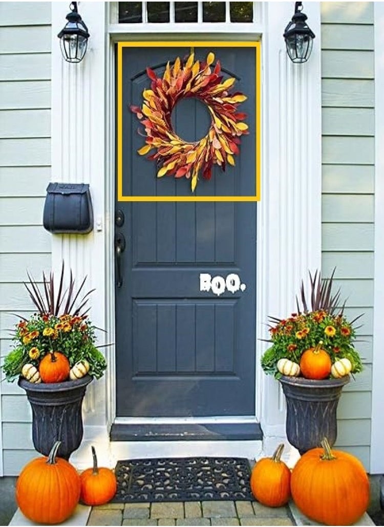 Orka Wreath 30 cm with Rattan Base, Home Décor, Fall Wreath for Front Door, Wreath, Fall Decoration, Outdoor & Indoor, For All Seasons