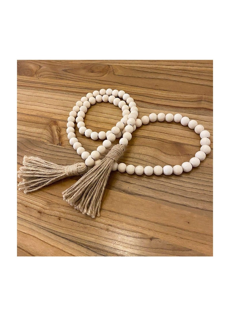 Farmhouse Beads 58in Wood Bead Garland with Tassels Rustic Country Decor Prayer Boho Beads Big Wall Hanging Decor