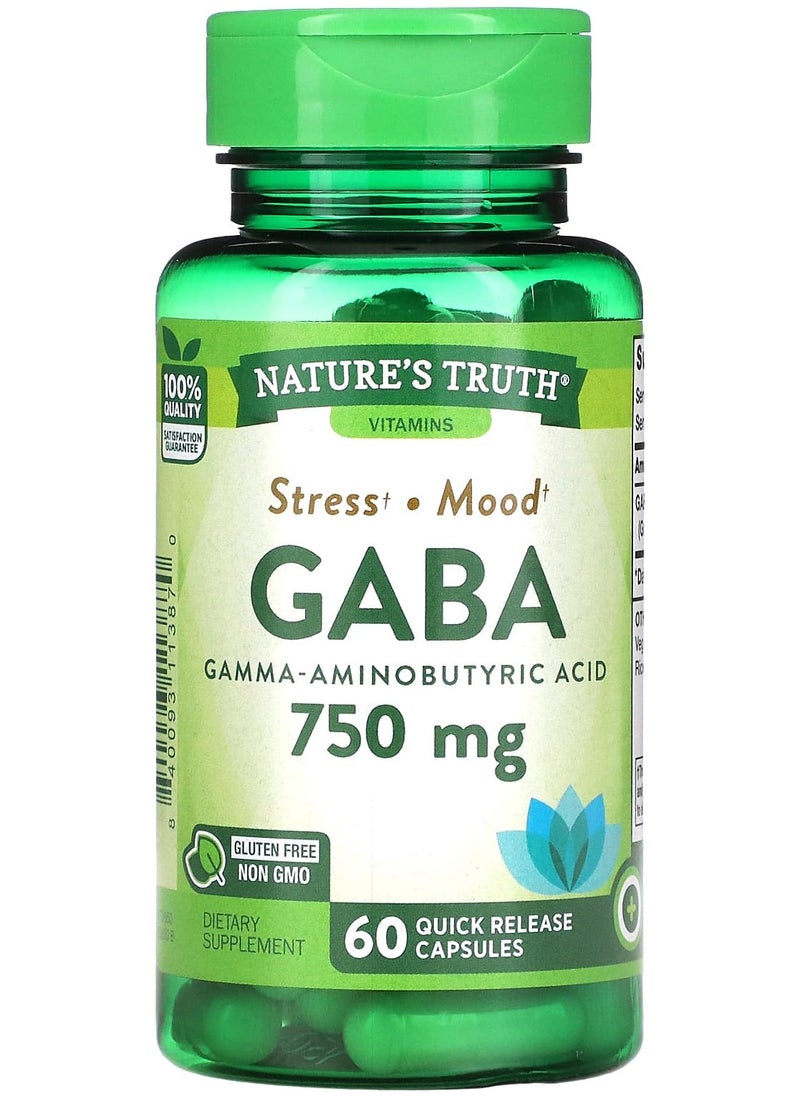 Gaba, Gamma Aminobutyric Acid, 750 mg, 60 Quick Release Capsules