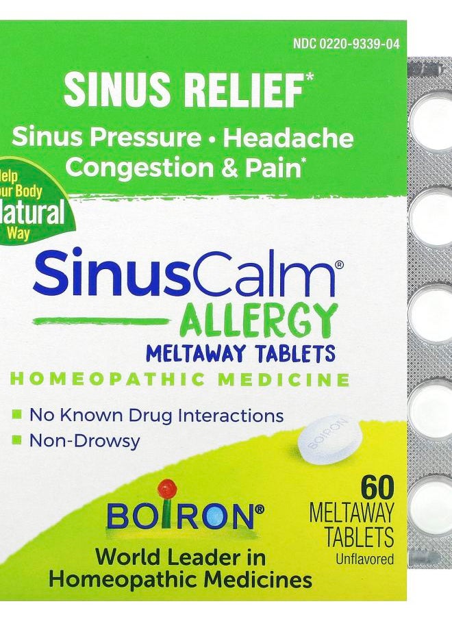 SinusCalm Allergy Sinus Relief Unflavored 60 Meltaway Tablets