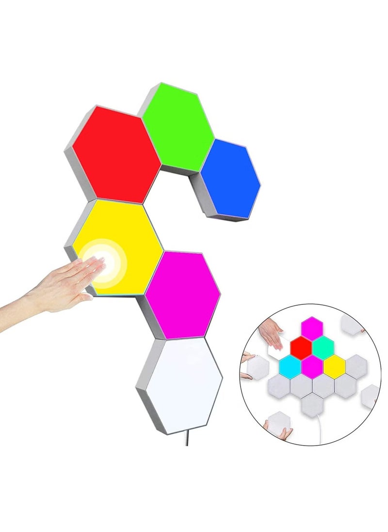 Hexagon Wall Light Multicolored, Smart LED Wall Light Panels Touch-Sensitive RGB Night Light DIY Geometry Splicing Modular Light for Bedroom Living/Gaming Room Hallway Party Decor,6 Pack(Fixed Color)