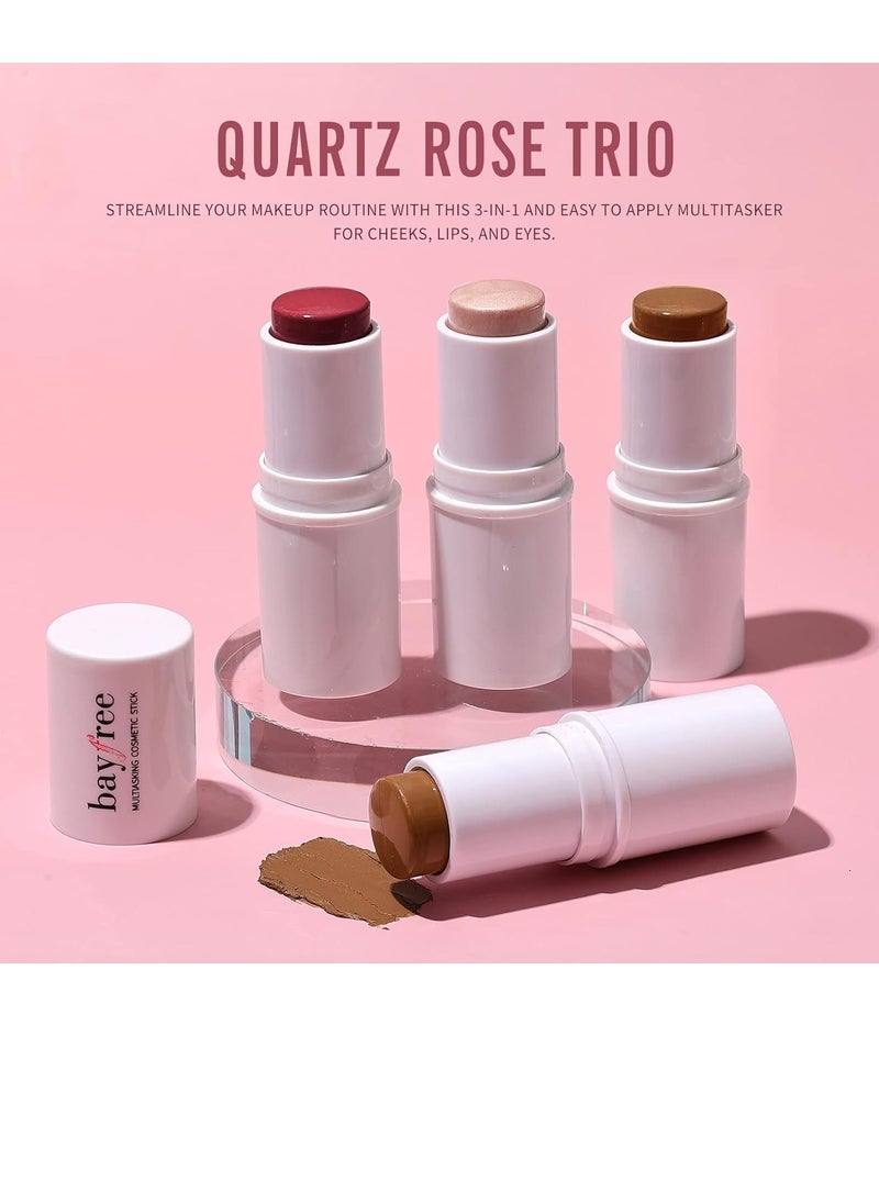 KIMUSE Multi Stick Trio Face Makeup, Cream Blush Stick for Cheeks & Lips, Contour Stick & Highlighter Makeup Sticks for All Skin