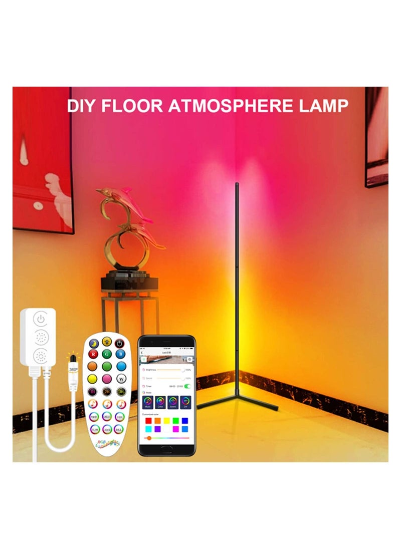 LED RGB Corner Floor Lamp Color Changing Lamp with APP and Remote Control, Smart Minimal Floor Lamp, 61” Tall Dimmable Standing Lamp, Ambient Mood Night Light for Bedroom, Party