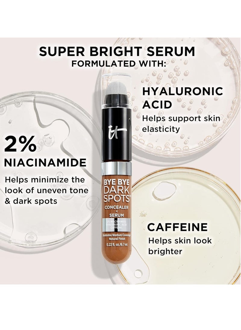 IT Cosmetics Bye Bye Dark Spots Concealer + Brightening Serum – 2% Niacinamide, Hyaluronic Acid & Caffeine - Medium Coverage, Natural Finish, All Skin Types - 0.22 fl oz