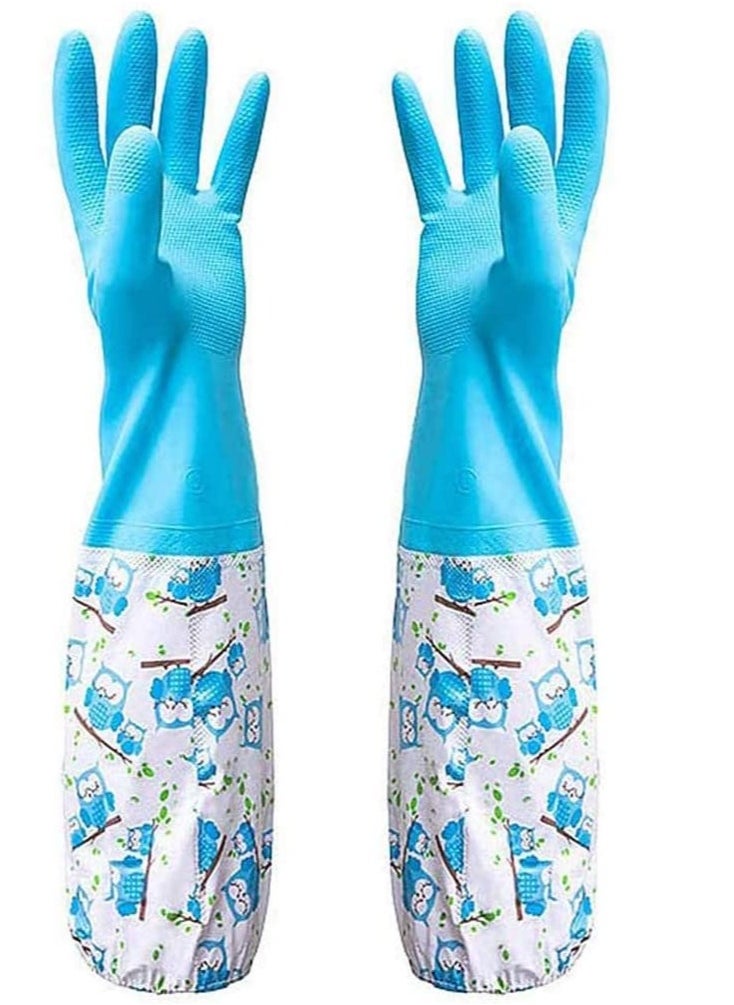 1 Pair of Rubber Gloves for Pond Gutter Drain Cleaning   Long Arm   One Size – Blue Pattern Pond Gloves Antiskid Long Rubber Gloves Drain Gloves Long Sleeve Waterproof Gloves