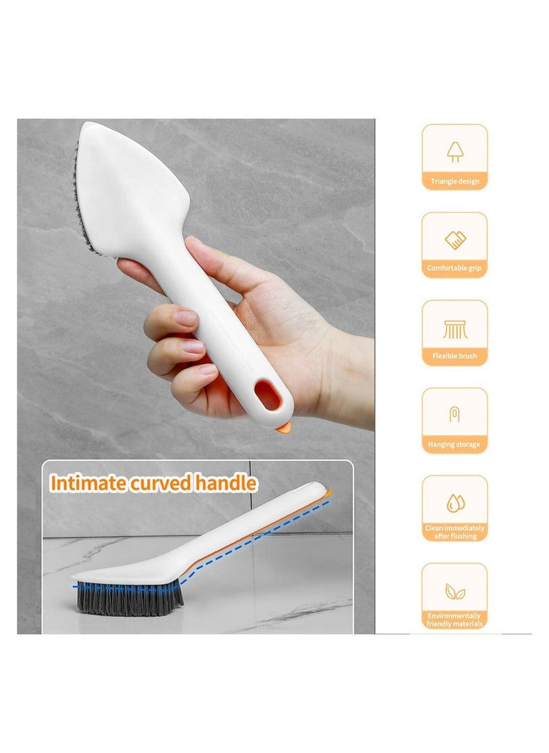 2 PCS 3-in-1 Multi-Function Cleaning Brush, 2 Brushes and 1 Tweezer, Triangular Head Design with Long Handle for Bathroom Kitchen Sink Floor Crevice Stove Bottle