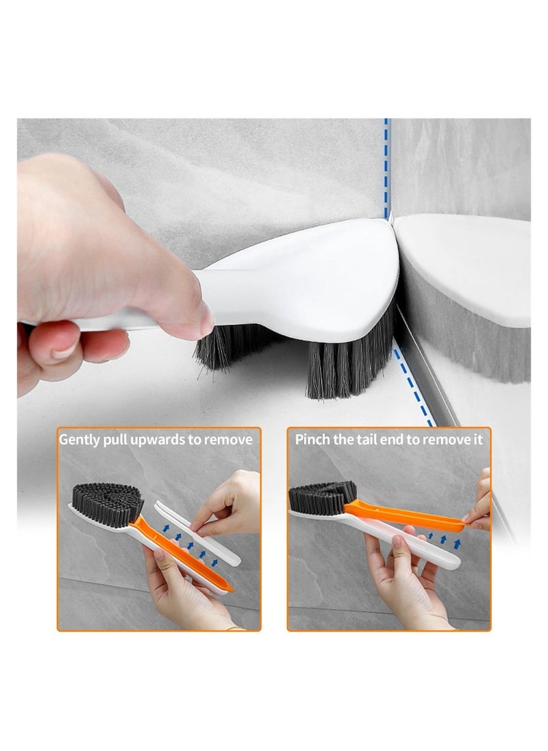 2 PCS 3-in-1 Multi-Function Cleaning Brush, 2 Brushes and 1 Tweezer, Triangular Head Design with Long Handle for Bathroom Kitchen Sink Floor Crevice Stove Bottle