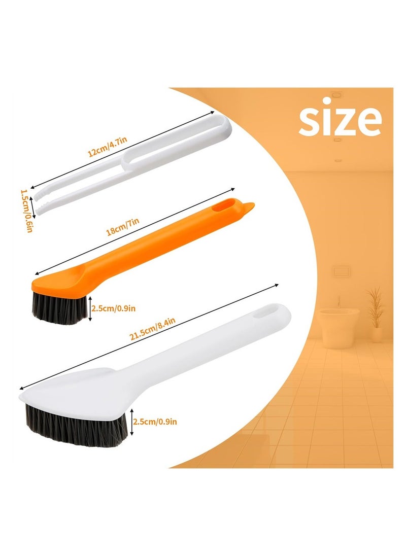 2 PCS 3-in-1 Multi-Function Cleaning Brush, 2 Brushes and 1 Tweezer, Triangular Head Design with Long Handle for Bathroom Kitchen Sink Floor Crevice Stove Bottle