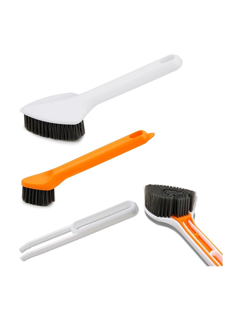 2 PCS 3-in-1 Multi-Function Cleaning Brush, 2 Brushes and 1 Tweezer, Triangular Head Design with Long Handle for Bathroom Kitchen Sink Floor Crevice Stove Bottle