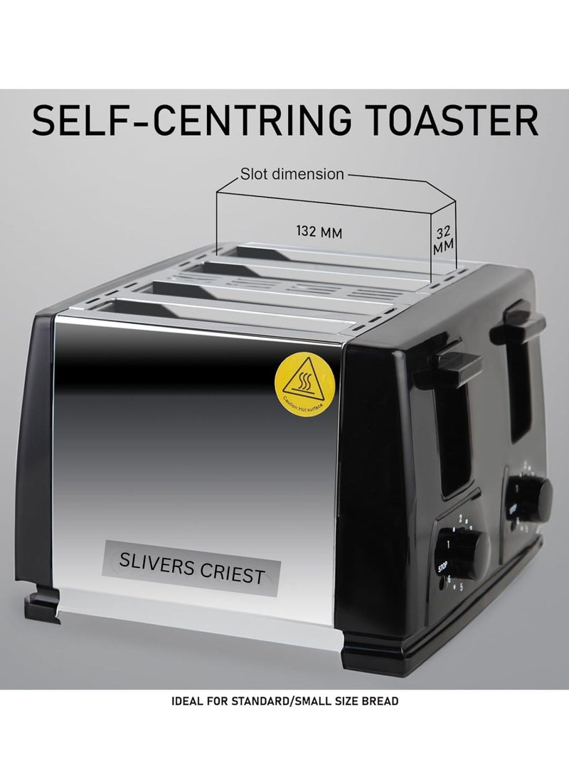 Toaster 4 Slice toaster steeliness steel housing black toaster auto pup up function, Variable Electronic Timing Control, Black