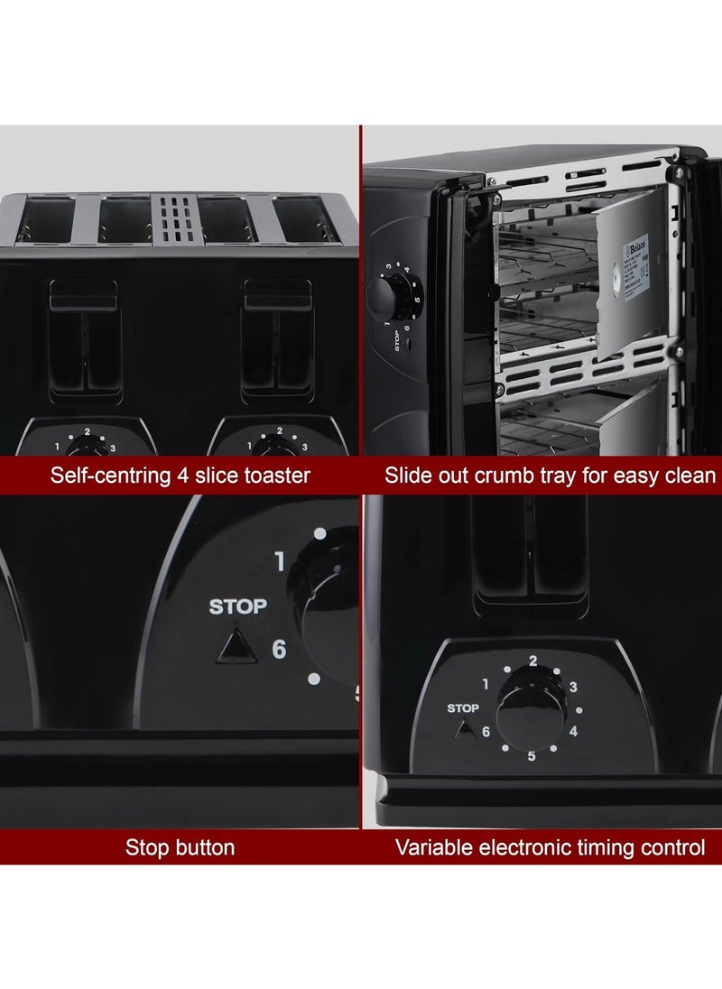 Toaster 4 Slice toaster steeliness steel housing black toaster auto pup up function, Variable Electronic Timing Control, Black