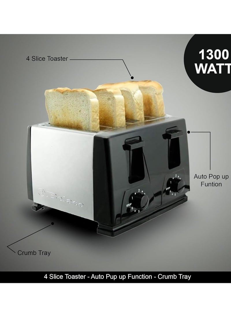 Toaster 4 Slice toaster steeliness steel housing black toaster auto pup up function, Variable Electronic Timing Control, Black