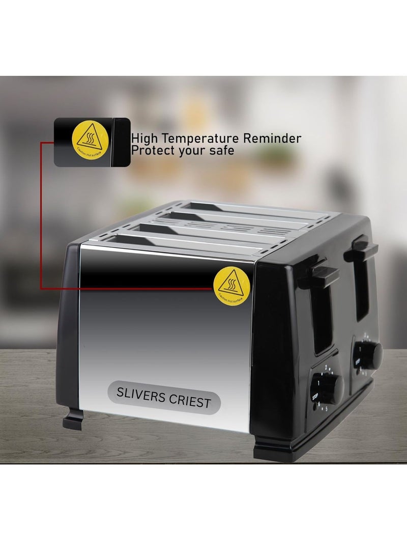 Toaster 4 Slice toaster steeliness steel housing black toaster auto pup up function, Variable Electronic Timing Control, Black