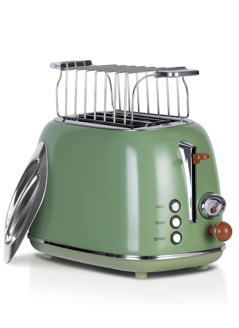 Retro 2-Slice Toaster - Stainless Steel, 6 Adjustable Browning Levels, Defrost Function, Countdown Display