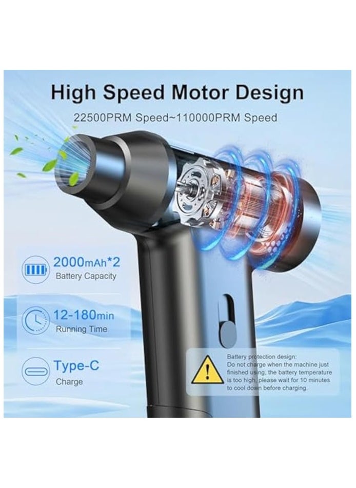 Electric Air Duster, Powerful Compressed Air Duster, Hand Dry Jet Blower, Car 110000RPM Pocket Air Blaster, Rechargeable Mini Turbo Jet Fan, Portable Air Compressor for Car Computer Cleaning Kit