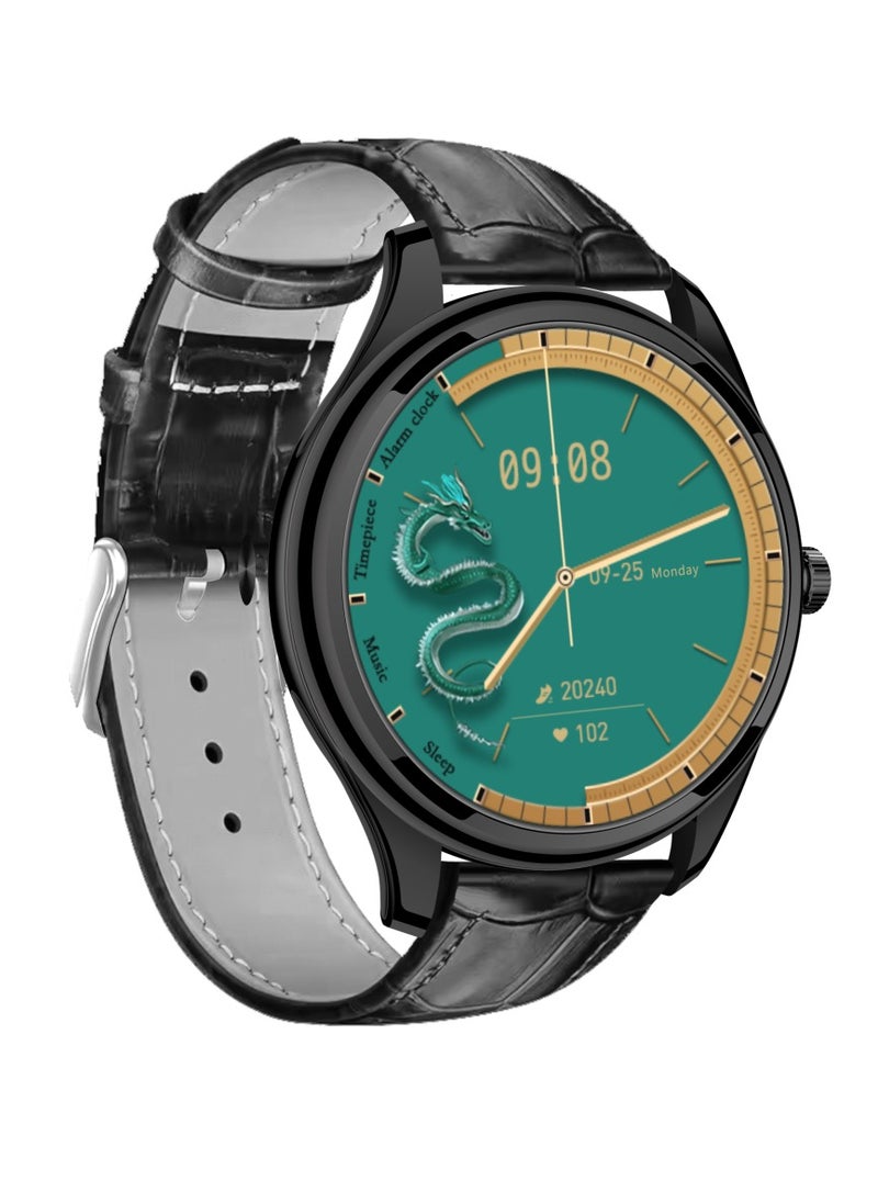 GT5 Ultrathin Smartwatch with 1.53-inch AMOLED Display, NFC, AI Voice Assistant, Multi-Sport Modes, Formal Strap Edition Black | Extra Chain and Silicon Straps Free