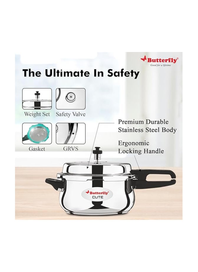 Butterfly Cute Ss Induction Compatible Outer Lid Stainless Steel Pressure Cooker With Glass Lid 2 liter, Silver