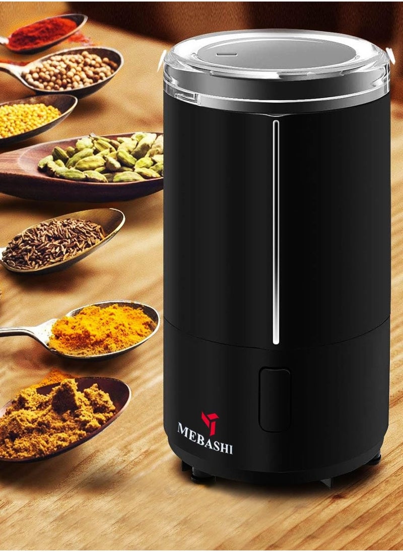 MEBASHI Coffee Grinder - 50g Capacity, Cutting Blade, Shining ABS Body, (ME-CG2287) (Black)