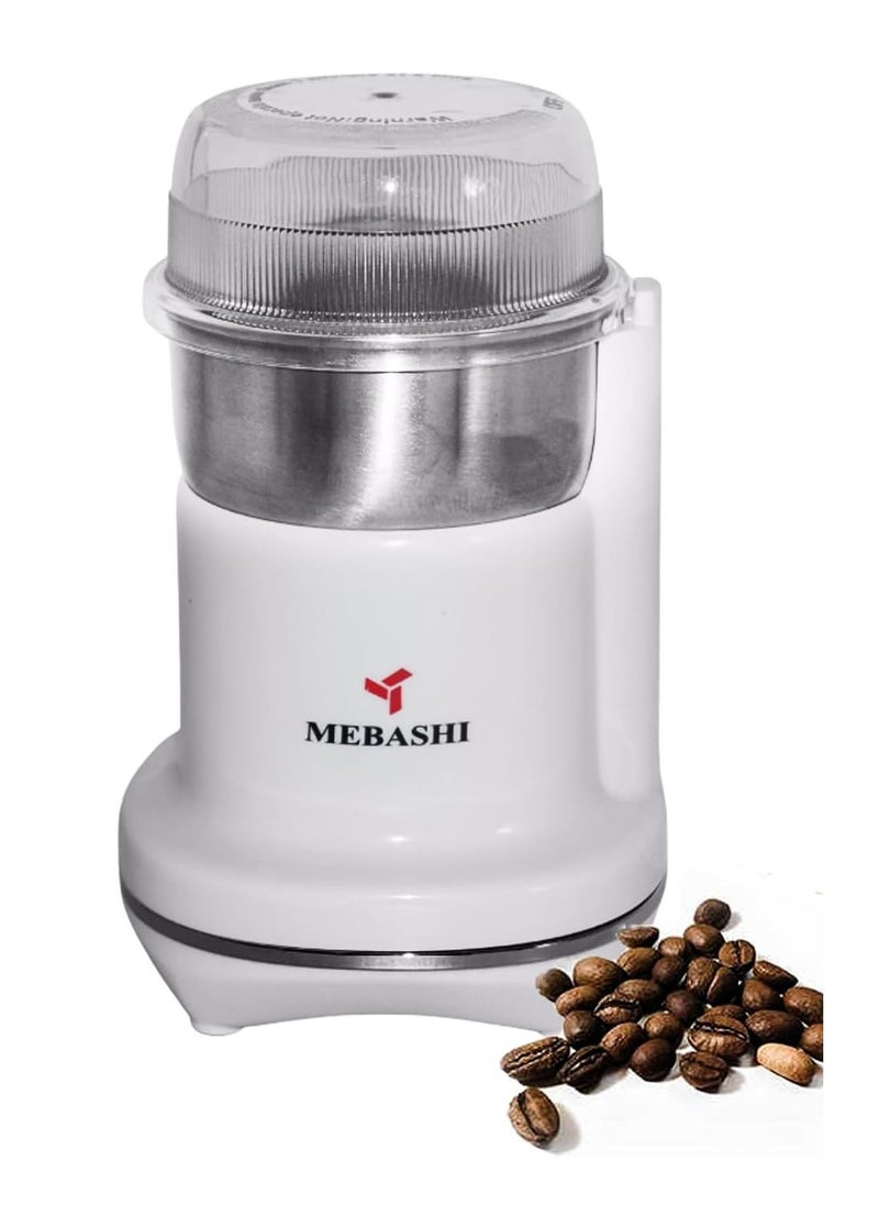 MEBASHI Coffee Grinder - 50g Capacity, Stainless Steel Bowl, Overheat Protection, (ME-CG2281) (White)