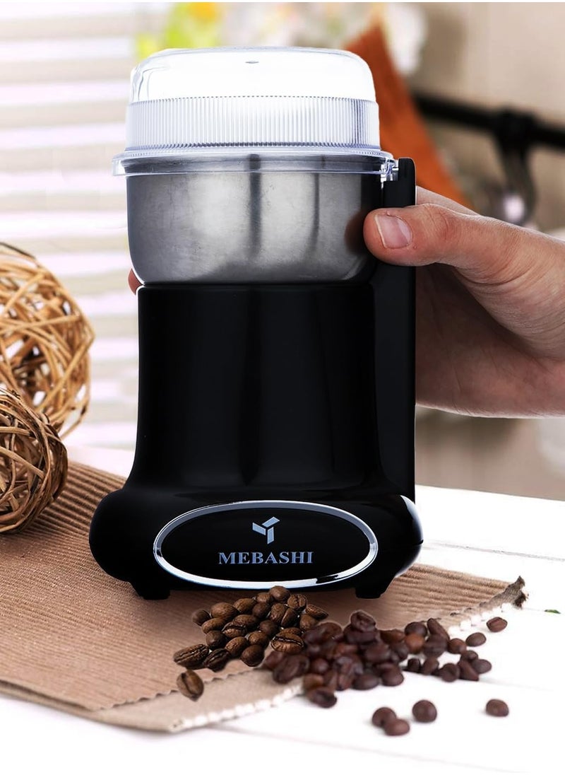 MEBASHI Coffee Grinder - 50g Capacity, Stainless Steel Bowl, Overheat Protection, (ME-CG2282) (Black)