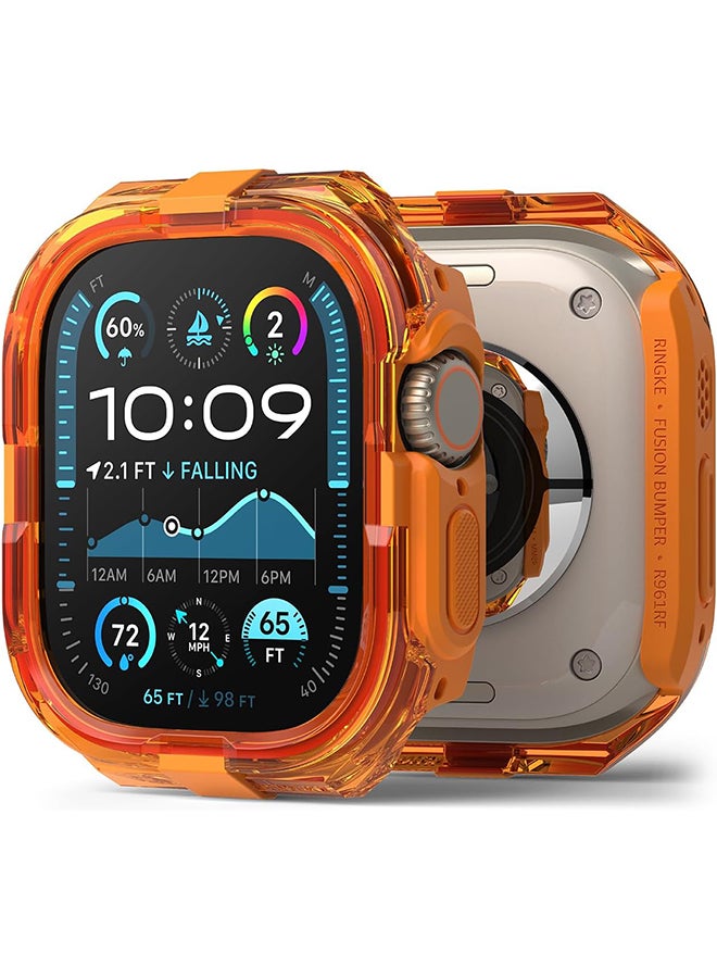 Fusion Bumper For Apple Watch Ultra 2 / 1 Case, Frame Protection Double Layered PC TPU Transparent Color Lightweight Cover forWatch Case- Neon Orange