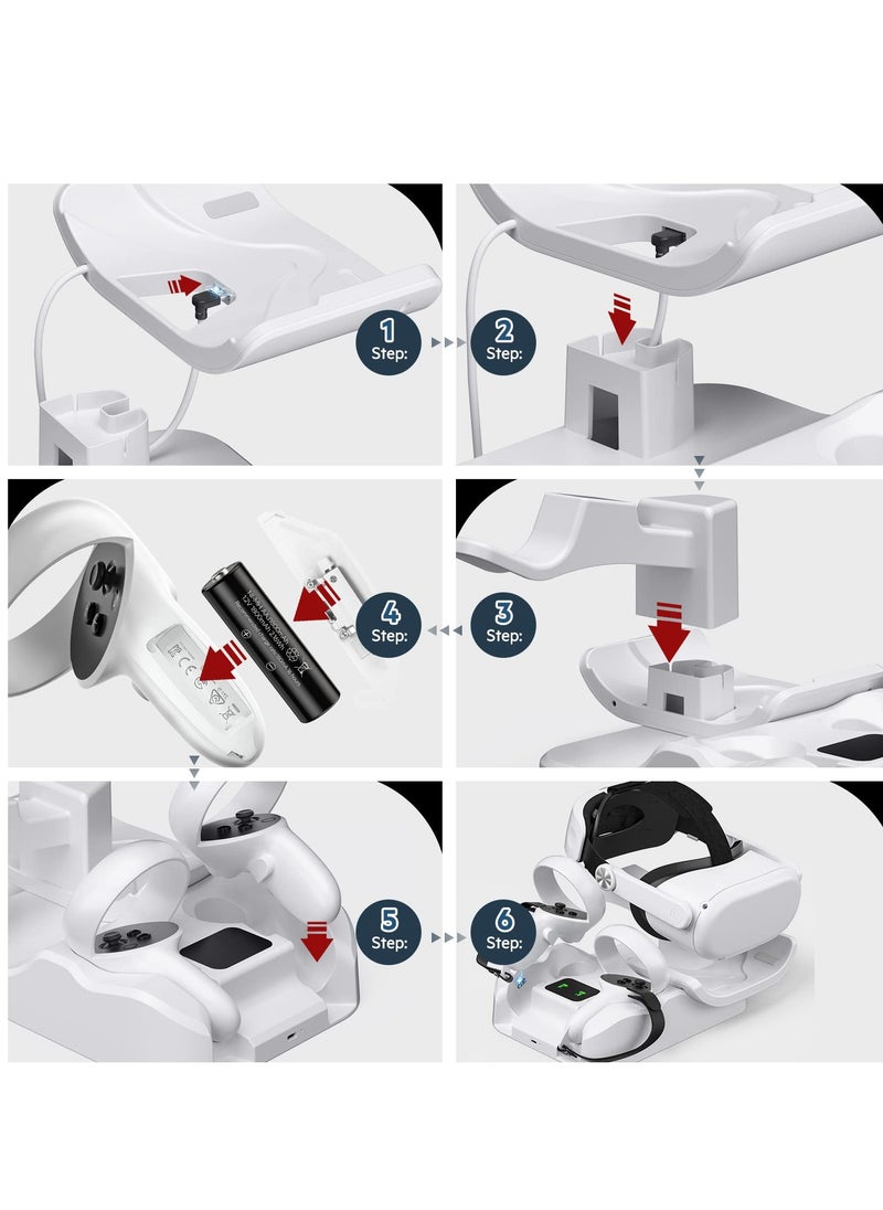 Charging Dock for Quest 2 VR Headset Charging Stand for OculusMeta Quest 2 High Speed Charging Station for VR Headset and Touch Controllers, Quick Charging with Colorful LED Indicator