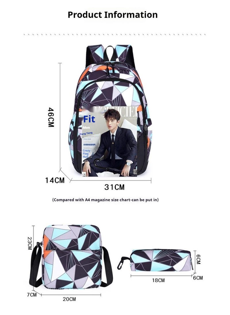 3-Piece Back To School Waterproof Printed Kids Backpack Set Outdoor Travel Backpack