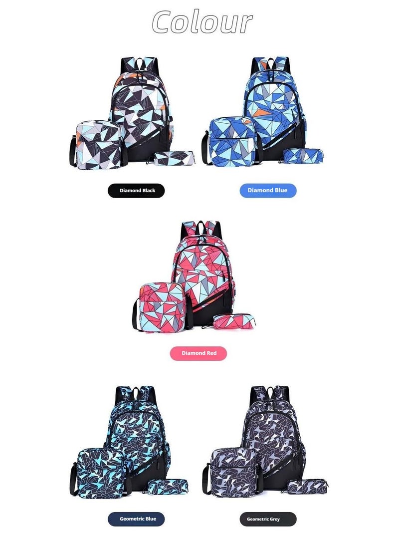 3-Piece Back To School Waterproof Printed Kids Backpack Set Outdoor Travel Backpack