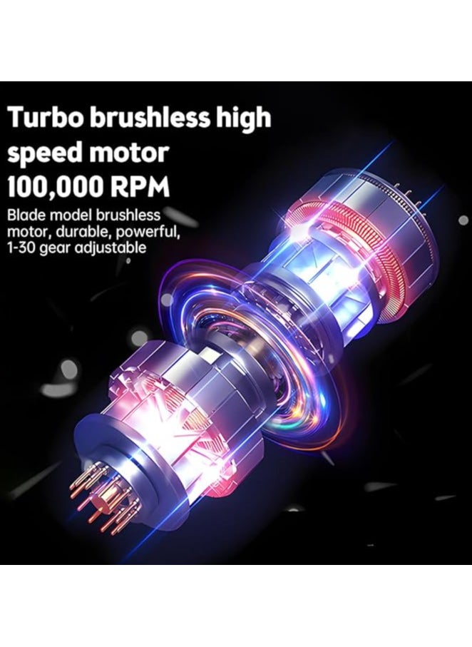 3 IN 1 Electric Air Duster 28W with 6 LED Light 100000RPM Dual Fan Compressed Air Duster 1-30 Speed Adjustable Turbo Fan Cordless Portable Jet Dry Blower