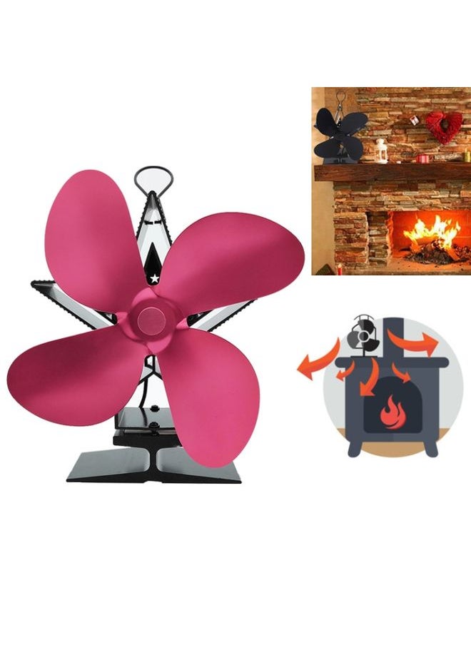 4-Blade Aluminum Heat Powered Fireplace Stove Fan (Red)