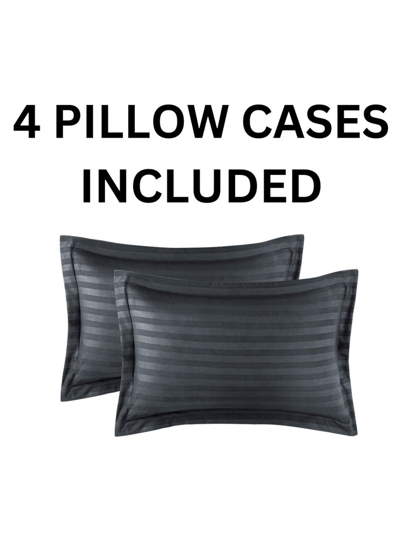 TW Premier Hotel Duvet Cover Stripe 240x260cm King Size 6 Pcs Set, 1 Duvet Cover 260x240cm (Without Filling), 1 Fitted Sheet 200x200+30cm, 2 Pillow Cases 50x75+5cm, 2 Pillow Cases 50x75cm