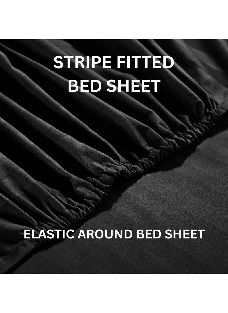 TW Premier Hotel Duvet Cover Stripe 240x260cm King Size 6 Pcs Set, 1 Duvet Cover 260x240cm (Without Filling), 1 Fitted Sheet 200x200+30cm, 2 Pillow Cases 50x75+5cm, 2 Pillow Cases 50x75cm