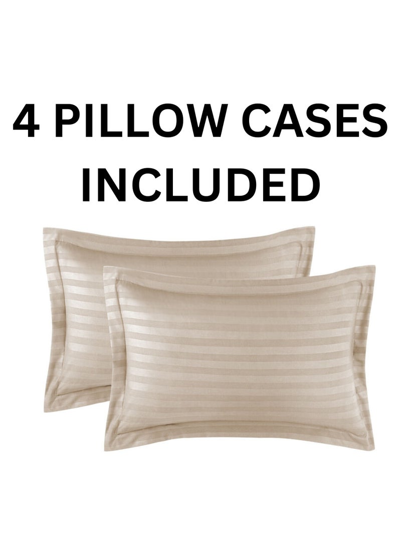 TW Premier Hotel Duvet Cover Stripe 240x260cm King Size 6 Pcs Set, 1 Duvet Cover 260x240cm (Without Filling), 1 Fitted Sheet 200x200+30cm, 2 Pillow Cases 50x75+5cm, 2 Pillow Cases 50x75cm