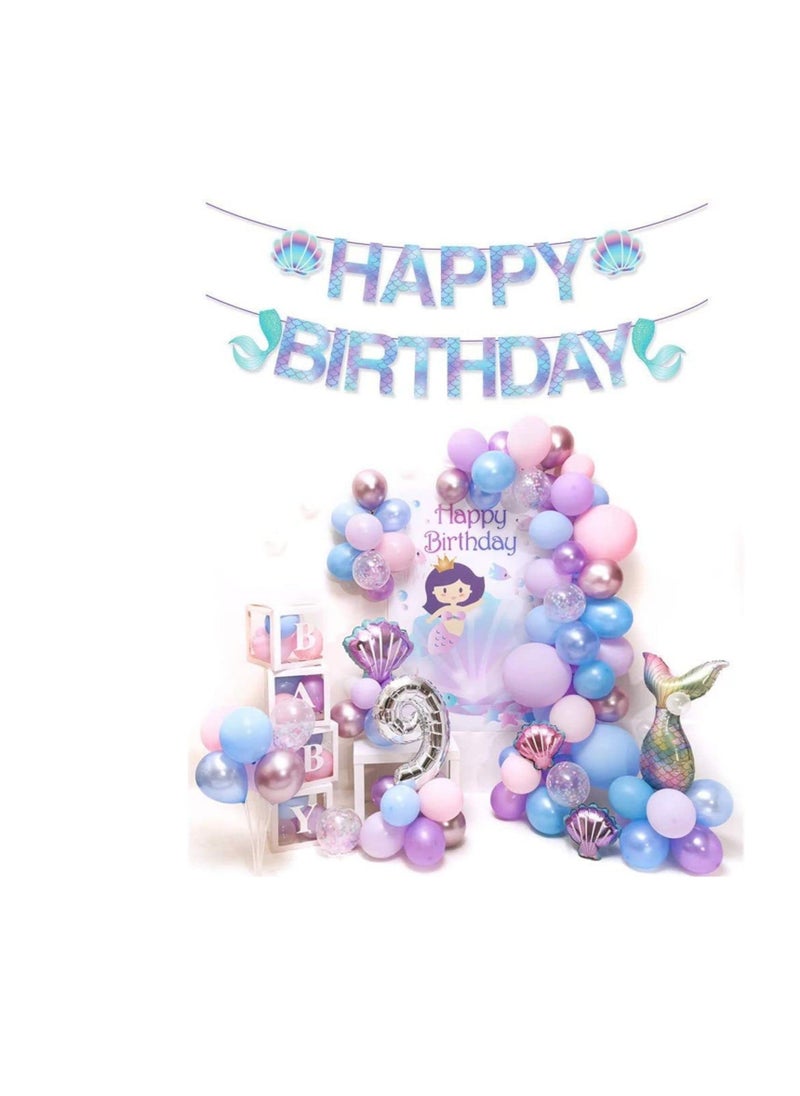 Happy Birthday Banner Mermaid Pre assembled, Mermaid Birthday Decoration for Girls, Mermaid Party Supplies for Mermaid  Under The Sea Animal Themed Birthday Party, Baby Shower