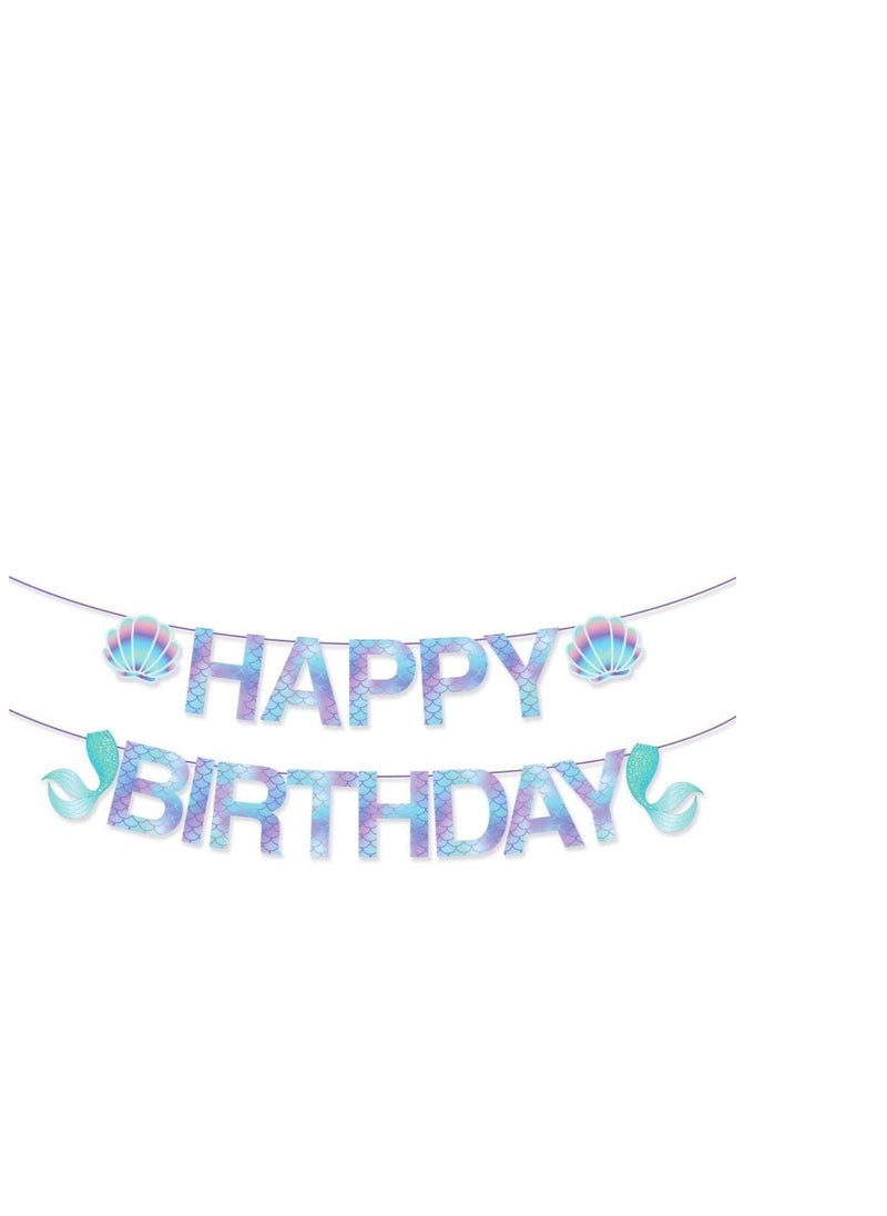 Happy Birthday Banner Mermaid Pre assembled, Mermaid Birthday Decoration for Girls, Mermaid Party Supplies for Mermaid  Under The Sea Animal Themed Birthday Party, Baby Shower