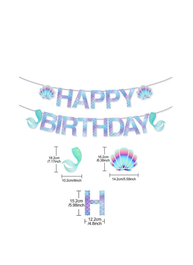 Happy Birthday Banner Mermaid Pre assembled, Mermaid Birthday Decoration for Girls, Mermaid Party Supplies for Mermaid  Under The Sea Animal Themed Birthday Party, Baby Shower