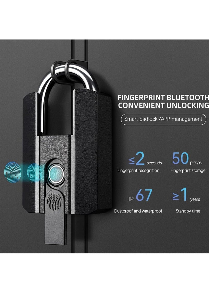 Fingerprint Padlock, Durable Fingerprint Lock With Key Backup, Bluetooth App Smart Padlock, Strong Electronic Door Lock Ideal For Door Luggage Suitcase Office Locker, (1pc, Black)