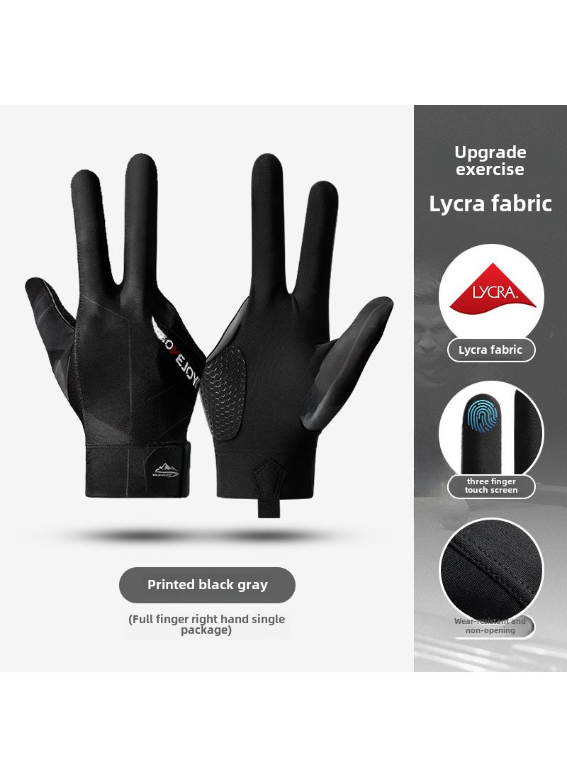 Professional Billiards Gloves Breathable Anti-Slip[Full Finger] Right Hand Black Grey Single XG76 [Full Finger] Right Hand Black Grey Single XG76