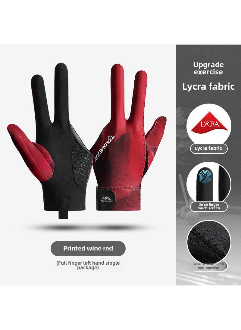 Professional Billiards Gloves Breathable Anti-Slip[full finger] left hand black red single XG76 [full finger] left hand black red single XG76