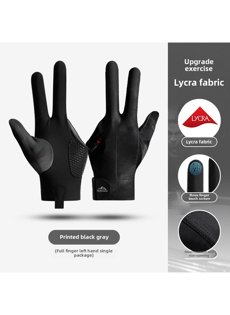 Professional Billiards Gloves Breathable Anti-Slip[Full Finger] Left Hand Black Grey Single XG76 [Full Finger] Left Hand Black Grey Single XG76