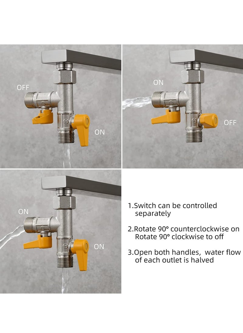 Shower Head Diverter Valve, 100% Solid Brass Shower Arm Diverter Valve for Hand Held Showerhead and Fixed Spray Head, G12 20mm Diameter 3 Way Bathroom Universal Shower System Replacement Part, DSF009