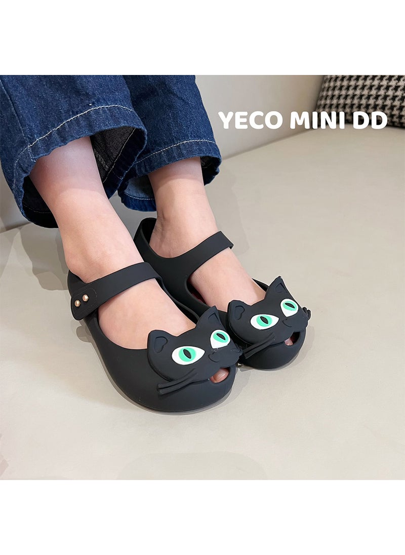 2024 Summer New Kitty Girls Sandals Baby Jelly Shoes Children Beach Shoes Princess Cute Shoes Korean WomenBlack Black