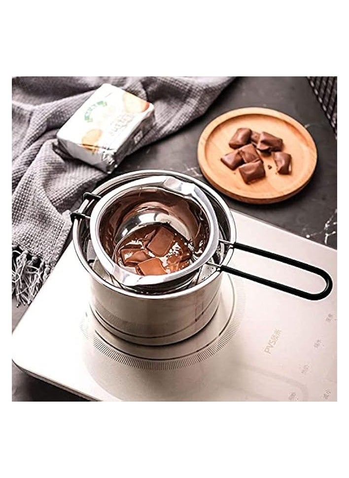 Double Boiler Pot Set 2 Packs Stainless Steel Melting Pot with Silicone Spatula for Melting Chocolate, Soap, Wax, Candle Making (600ml and 1600ml)