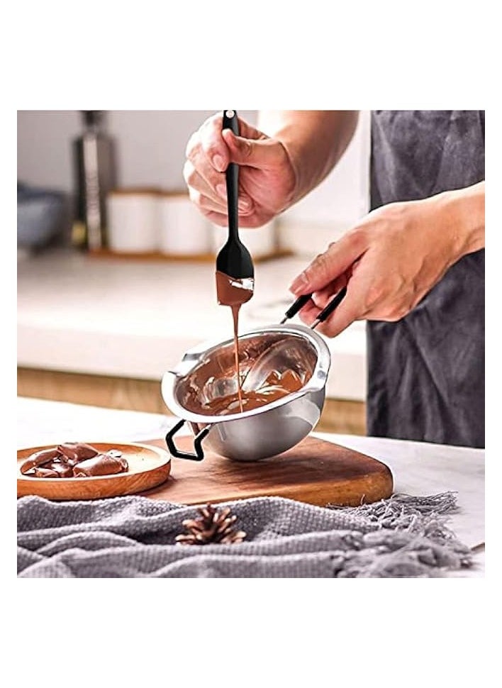 Double Boiler Pot Set 2 Packs Stainless Steel Melting Pot with Silicone Spatula for Melting Chocolate, Soap, Wax, Candle Making (600ml and 1600ml)