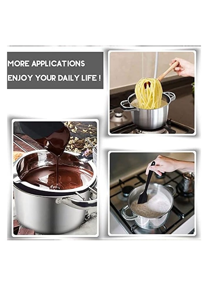 Double Boiler Pot Set 2 Packs Stainless Steel Melting Pot with Silicone Spatula for Melting Chocolate, Soap, Wax, Candle Making (600ml and 1600ml)