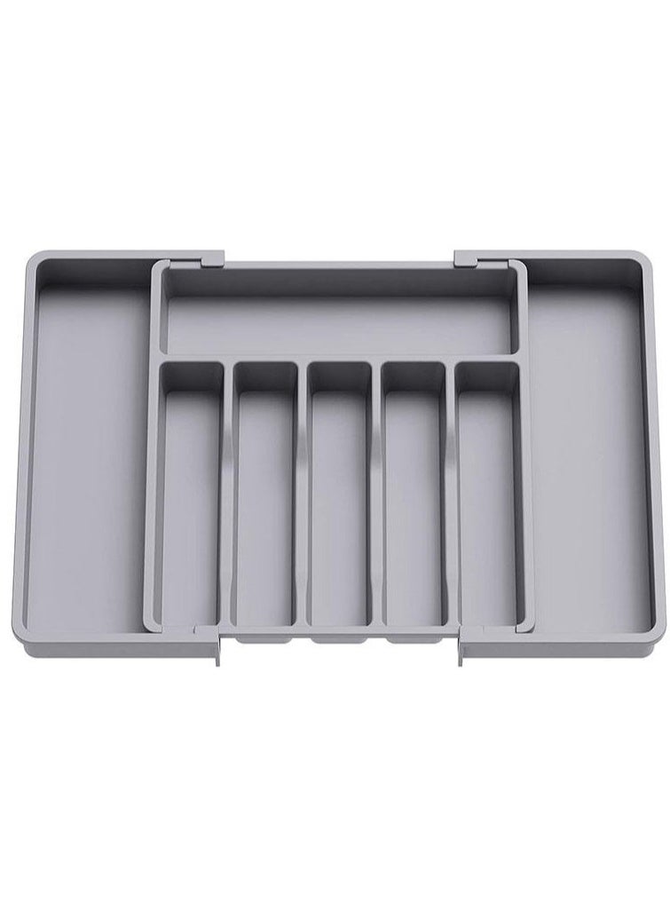 Expandable Cutlery Drawer Organizer, Plastic Silverware Tray for Kitchen, Adjustable Flatware with 8 Compartments, Non-Slip Utensil for Knives Spoons Forks, Fits Most Drawers, Grey