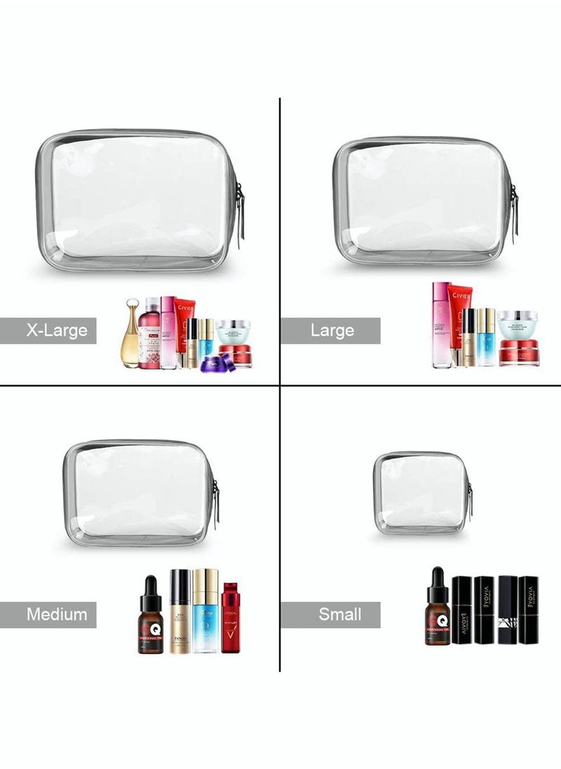 Clear Makeup Bag Organiser Set, Waterproof Portable Clear Makeup Bag Zipper Cosmetics Bag Transparent PVC Zippered Toiletry Bag Organizers With Handle for Vacation Travel, Bathroom 4PCS Clear Black