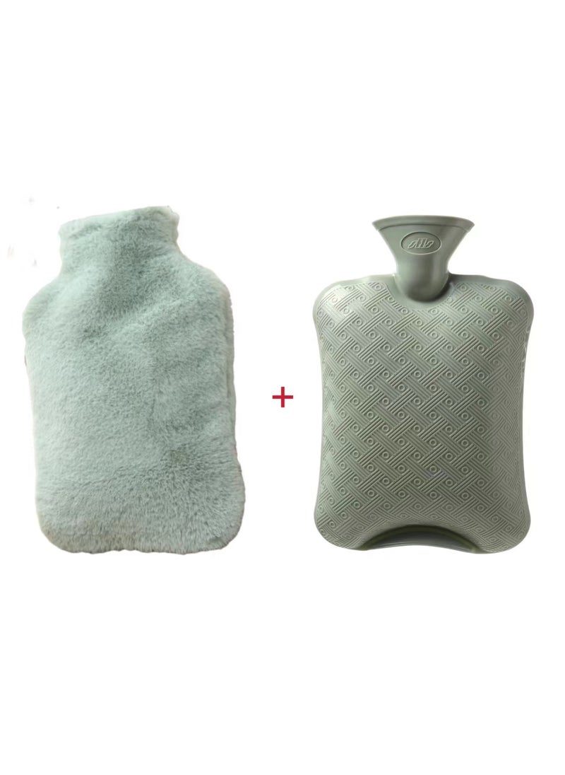 Thickened Rabbit Fur Hand Warmer Hot Water Bag Green 2000ml