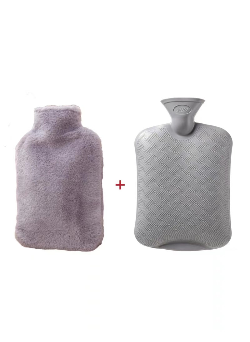 Thickened Rabbit Fur Hand Warmer Hot Water Bag Gray 2000ml